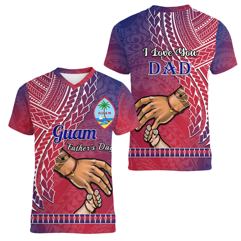 Polynesian Pride Father Day Guam Women V Neck T Shirt I Love You Dad Guaman Latte Stone LT14 - Polynesian Pride