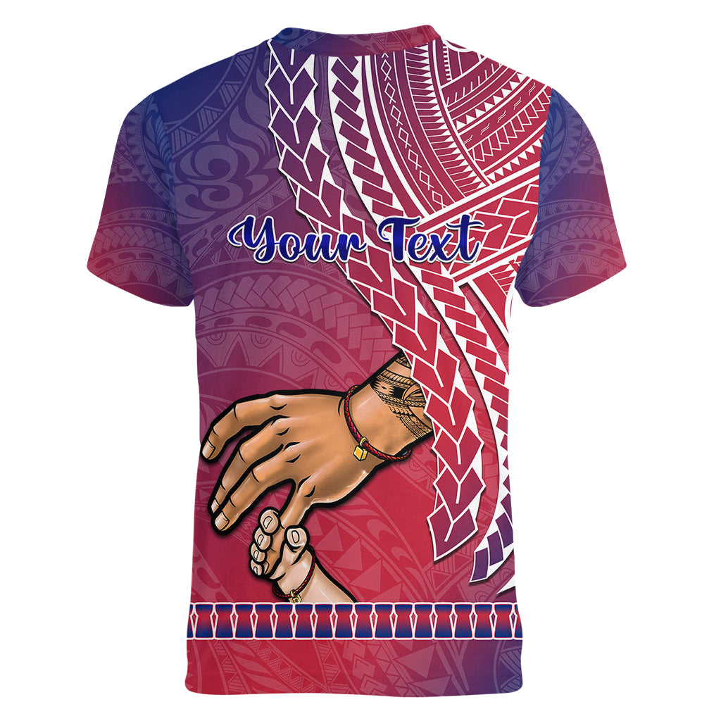 Personalised Father Day Guam Women V Neck T Shirt I Love You Dad Guaman Latte Stone LT14 - Polynesian Pride