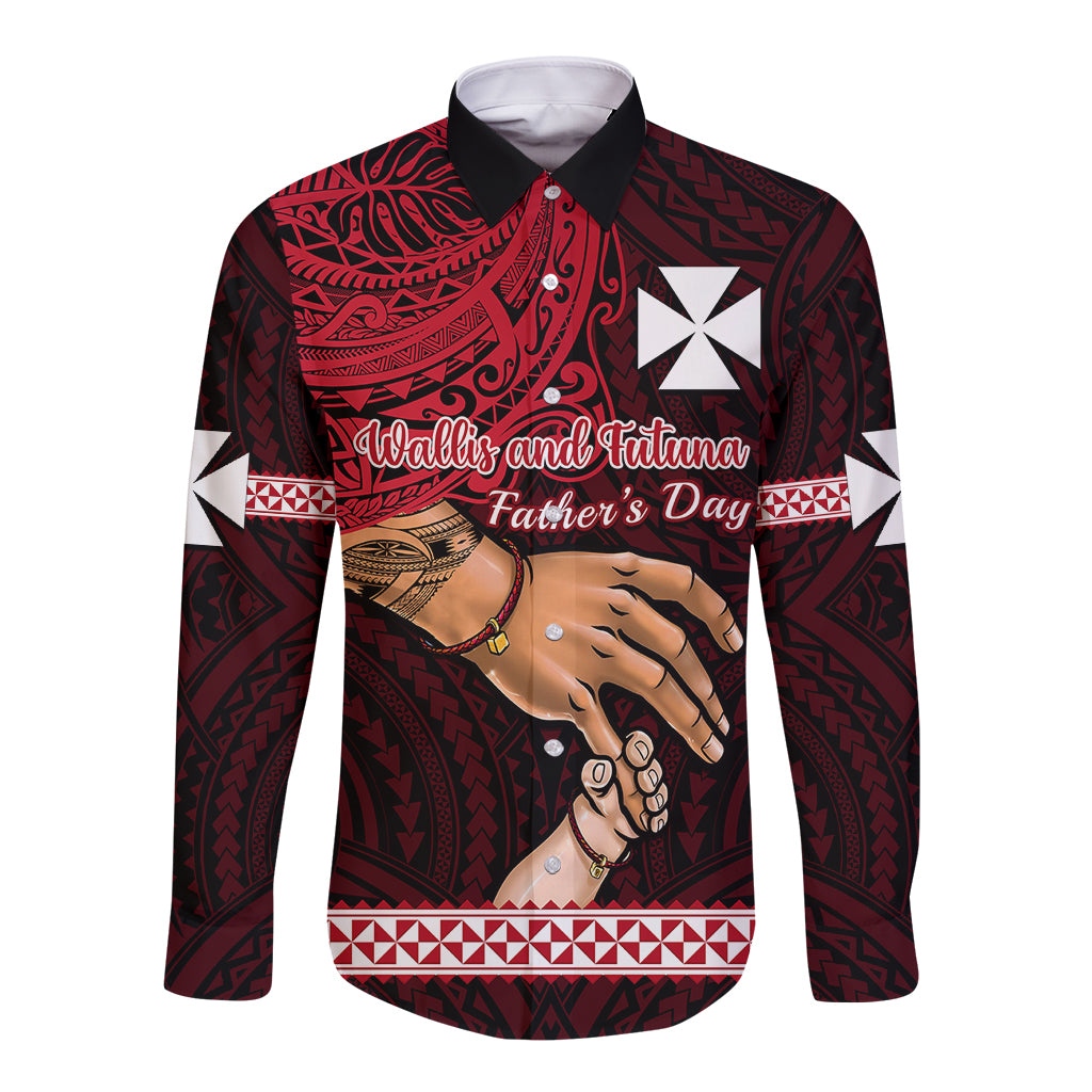 Personalised Father Day Wallis and Futuna Long Sleeve Button Shirt I Love You Dad LT14 Unisex Red - Polynesian Pride