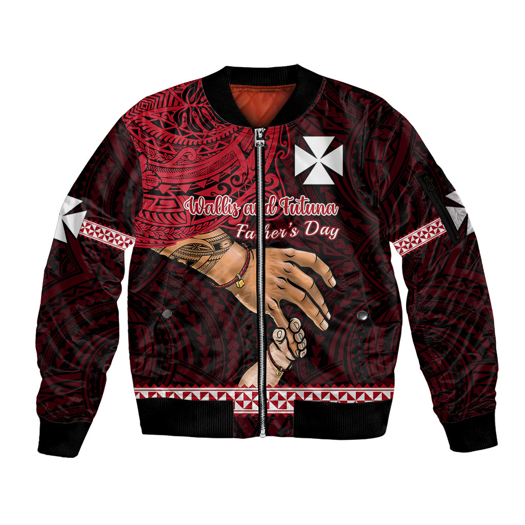 Personalised Father Day Wallis and Futuna Sleeve Zip Bomber Jacket I Love You Dad LT14 Unisex Red - Polynesian Pride