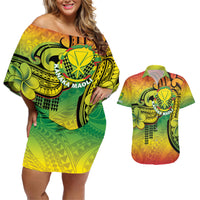 Hawaii Flag Day Couples Matching Off Shoulder Short Dress and Hawaiian Shirt Kanaka Maoli With Kakau Polynesian Pattern LT14