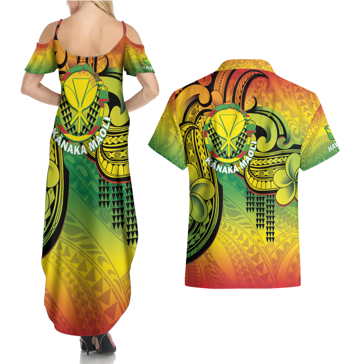 Hawaii Flag Day Couples Matching Summer Maxi Dress and Hawaiian Shirt Kanaka Maoli With Kakau Polynesian Pattern LT14