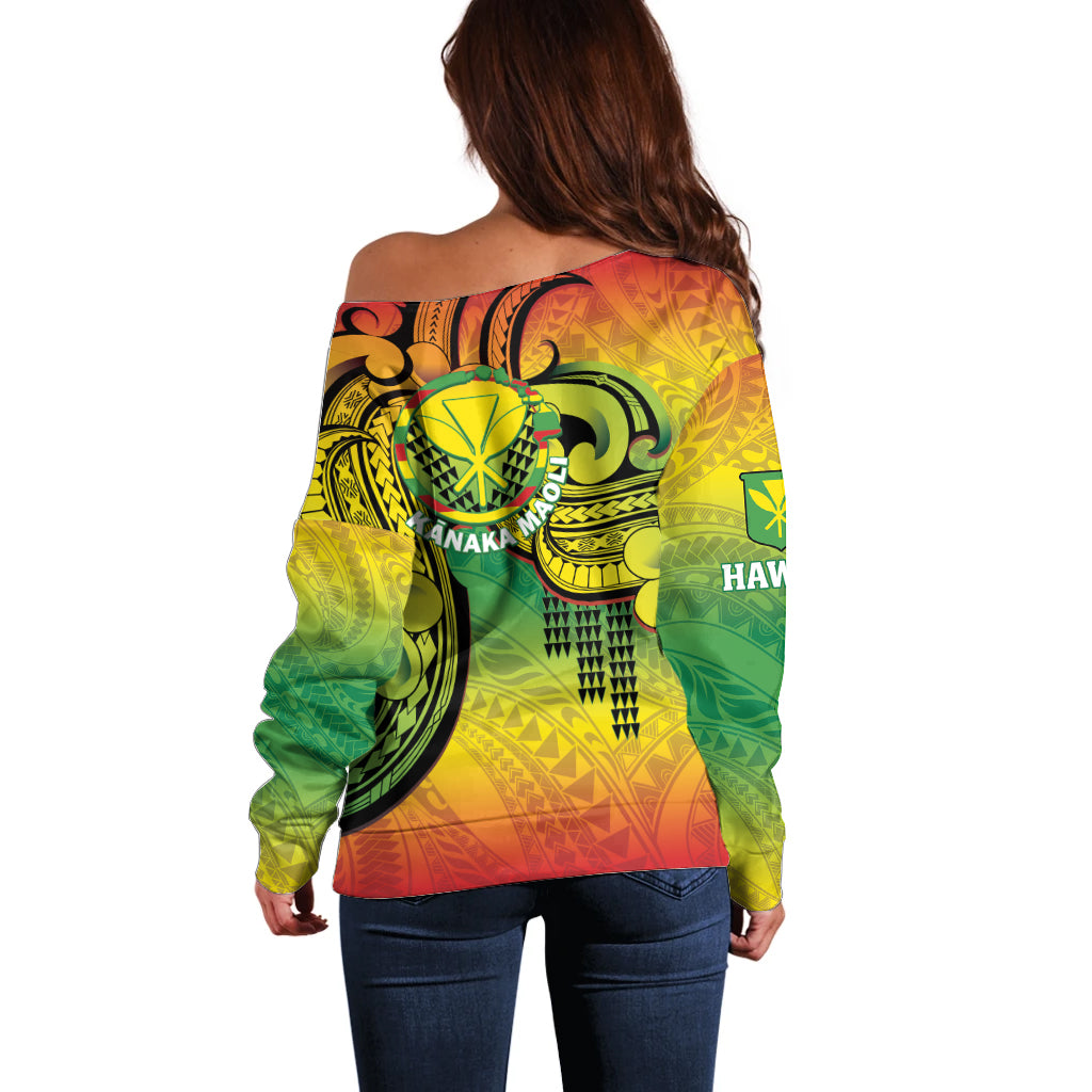 Hawaii Flag Day Off Shoulder Sweater Kanaka Maoli With Kakau Polynesian Pattern LT14