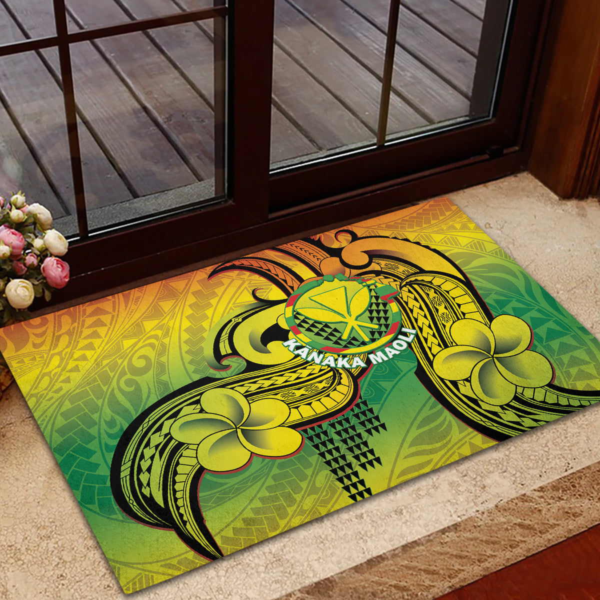 Hawaii Flag Day Rubber Doormat Kanaka Maoli With Kakau Polynesian Pattern