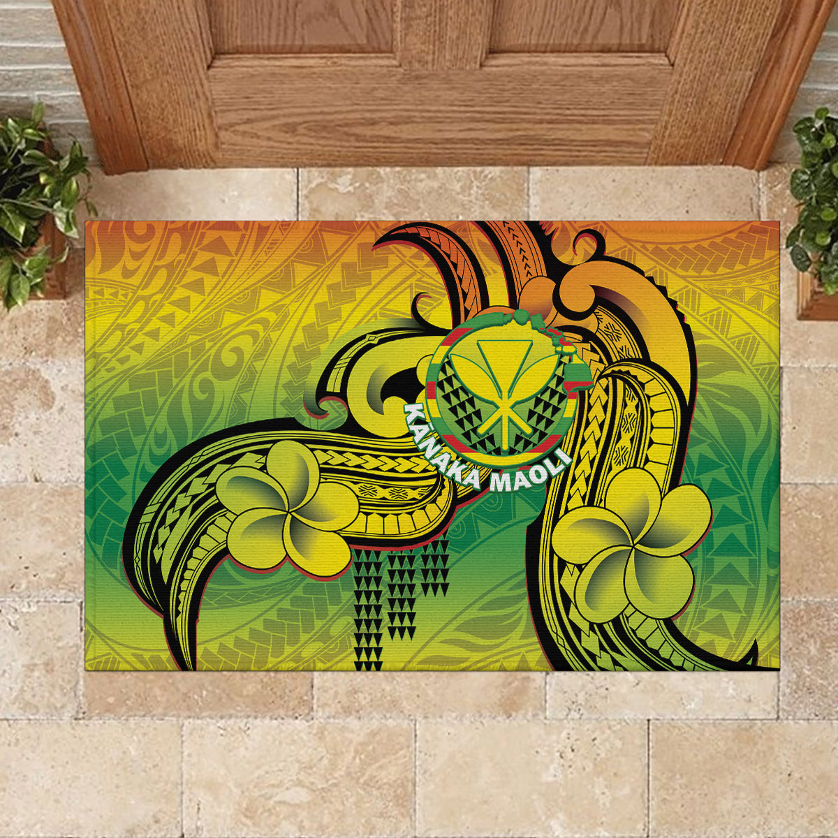 Hawaii Flag Day Rubber Doormat Kanaka Maoli With Kakau Polynesian Pattern