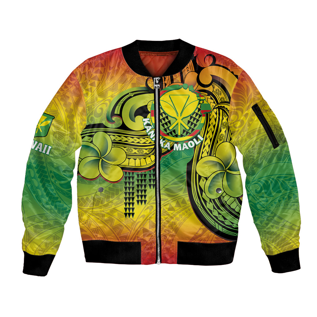 Hawaii Flag Day Sleeve Zip Bomber Jacket Kanaka Maoli With Kakau Polynesian Pattern LT14
