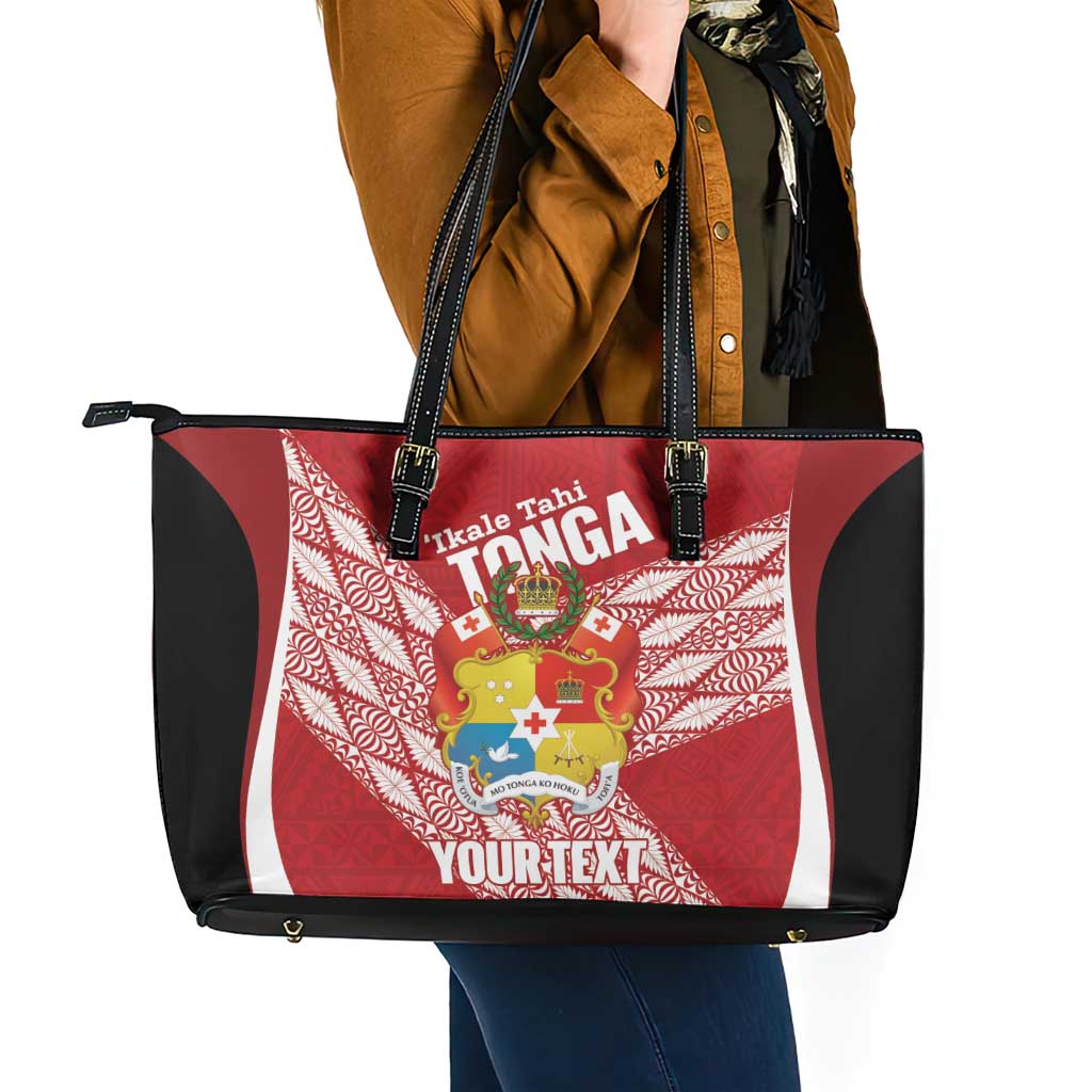 Tonga Rugby Custom Leather Tote Bag Go ʻIkale Tahi Go Tongan Tapa Cloth