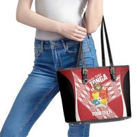 Tonga Rugby Custom Leather Tote Bag Go ʻIkale Tahi Go Tongan Tapa Cloth