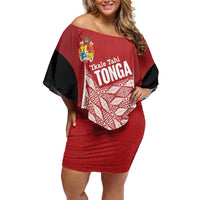 Tonga Rugby Custom Off Shoulder Short Dress Go ʻIkale Tahi Go Tongan Tapa Cloth