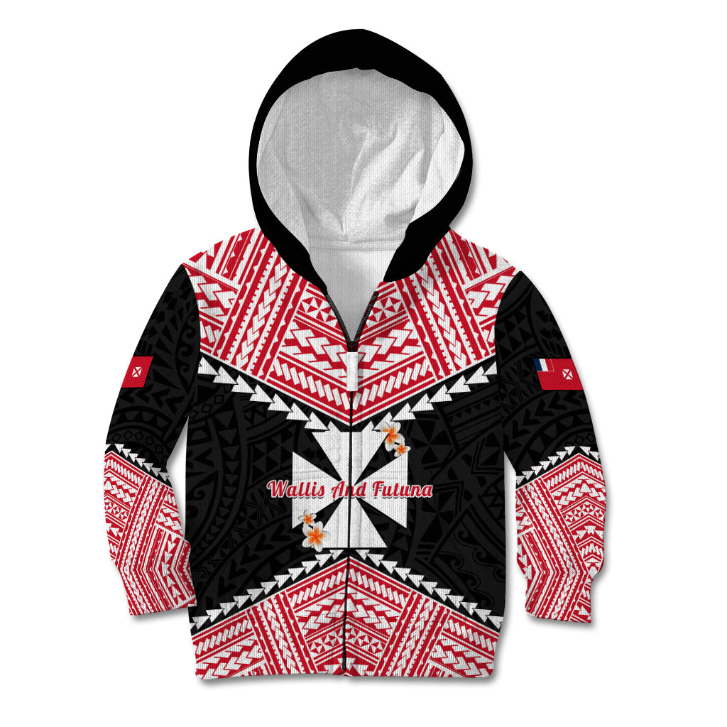 Personalised 29 July Wallis And Futuna Territory Day Kid Hoodie Polynesian Tribal Pattern LT14 Zip Hoodie Red - Polynesian Pride