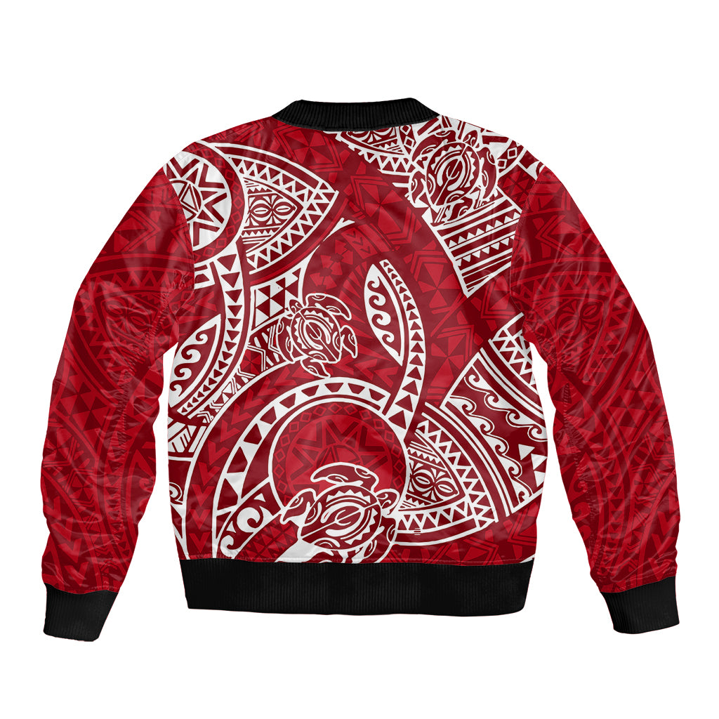 Polynesian Pride Hawaii Sleeve Zip Bomber Jacket Hawaiian Tribal Honu Red Version LT14 - Polynesian Pride