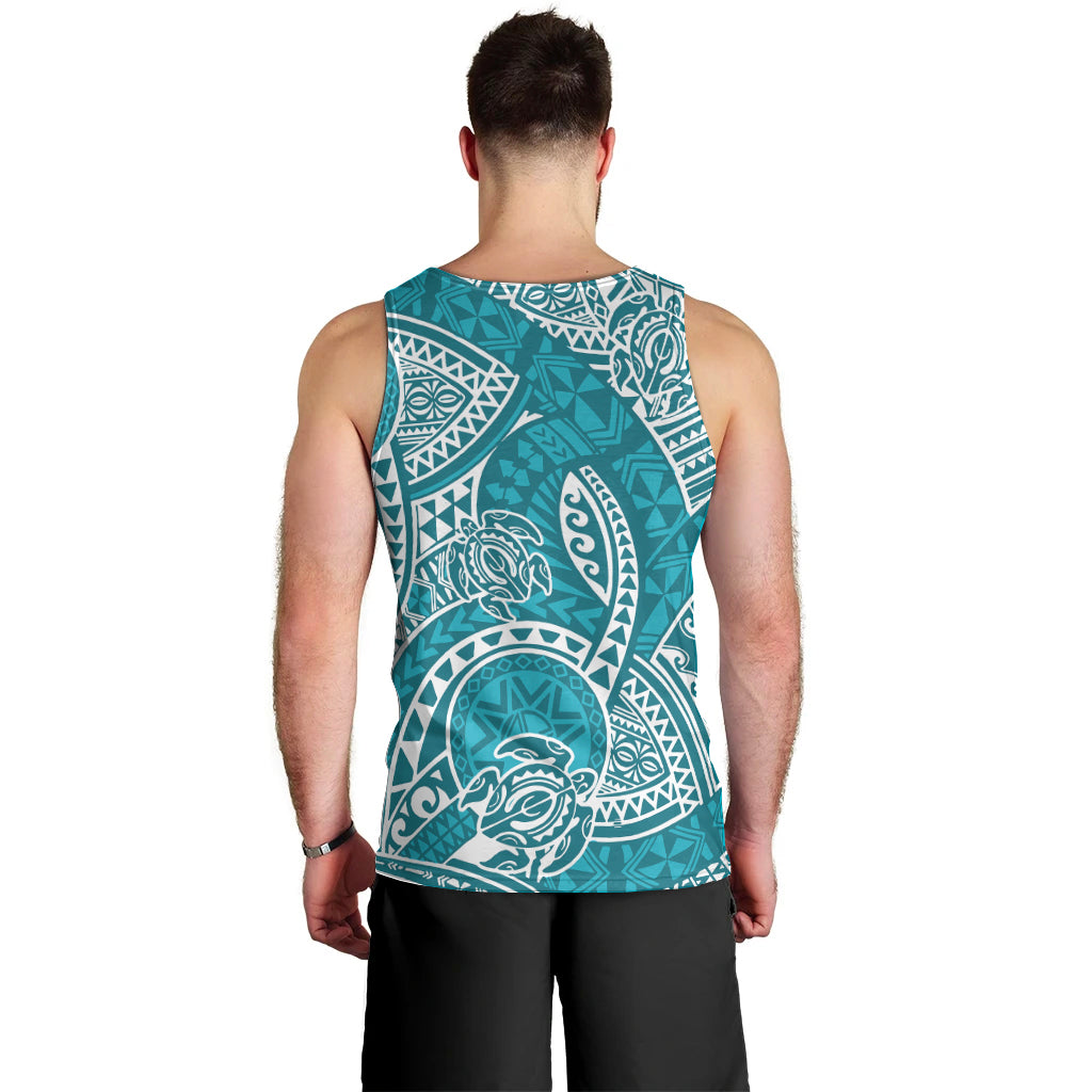 Polynesian Pride Hawaii Men Tank Top Hawaiian Tribal Honu Turquoise Version LT14 - Polynesian Pride