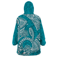 Polynesian Pride Hawaii Wearable Blanket Hoodie Hawaiian Tribal Honu Turquoise Version LT14 - Polynesian Pride