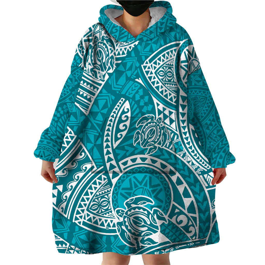 Polynesian Pride Hawaii Wearable Blanket Hoodie Hawaiian Tribal Honu Turquoise Version LT14 - Polynesian Pride