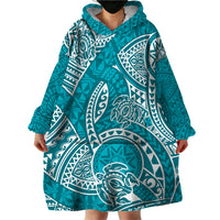 Polynesian Pride Hawaii Wearable Blanket Hoodie Hawaiian Tribal Honu Turquoise Version LT14 - Polynesian Pride