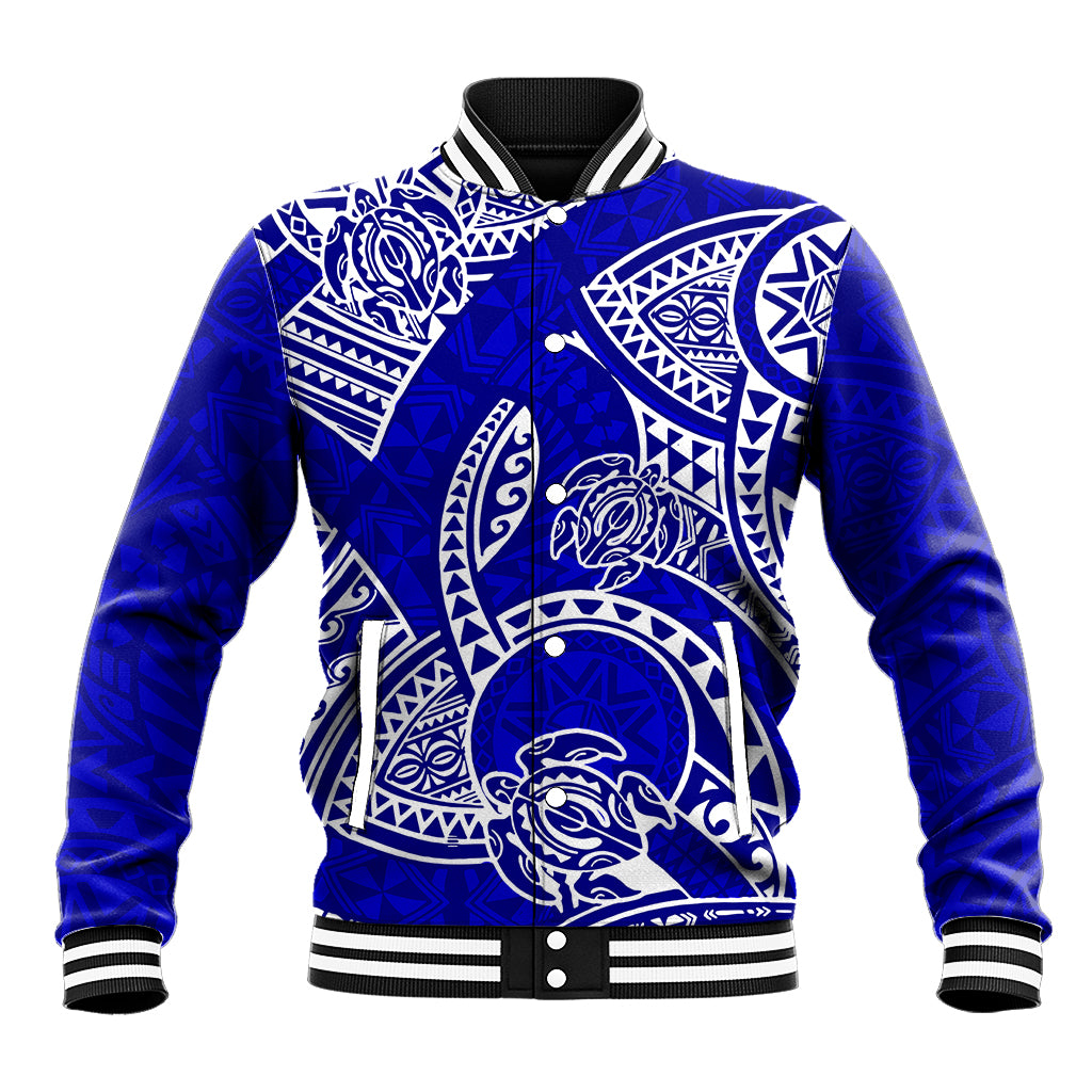 Polynesian Pride Hawaii Baseball Jacket Hawaiian Tribal Honu Blue Version LT14 Unisex Blue - Polynesian Pride
