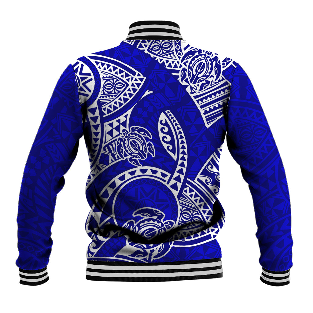 Polynesian Pride Hawaii Baseball Jacket Hawaiian Tribal Honu Blue Version LT14 - Polynesian Pride