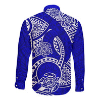 Polynesian Pride Hawaii Long Sleeve Button Shirt Hawaiian Tribal Honu Blue Version LT14 - Polynesian Pride