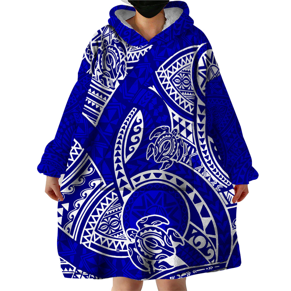 Polynesian Pride Hawaii Wearable Blanket Hoodie Hawaiian Tribal Honu Blue Version LT14 - Polynesian Pride