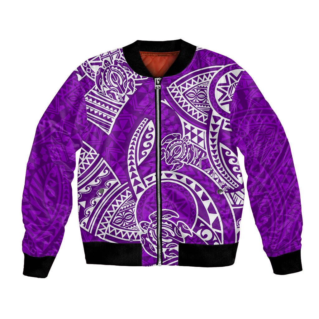 Polynesian Pride Hawaii Bomber Jacket Hawaiian Tribal Honu Purple Version LT14 Unisex Purple - Polynesian Pride
