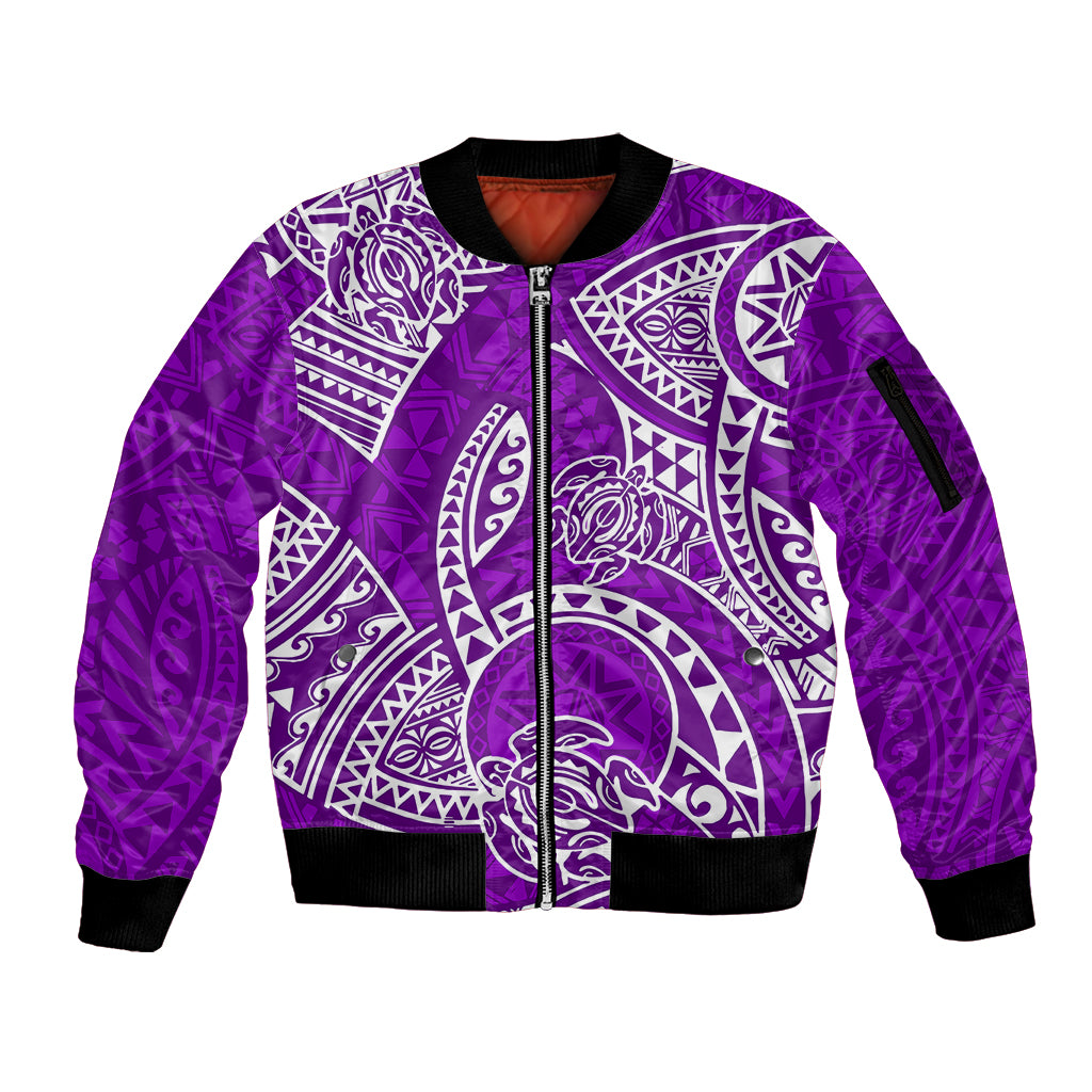 Polynesian Pride Hawaii Sleeve Zip Bomber Jacket Hawaiian Tribal Honu Purple Version LT14 Unisex Purple - Polynesian Pride