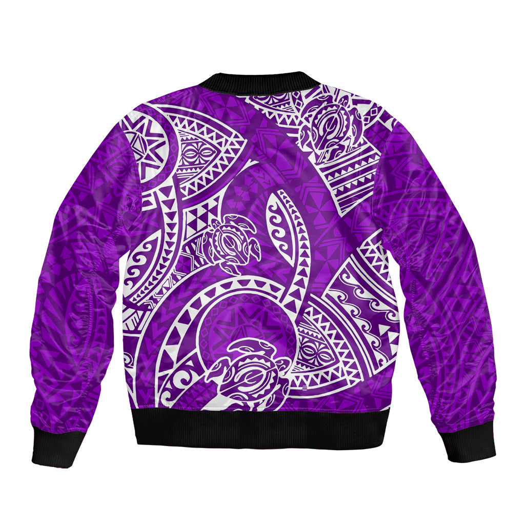 Polynesian Pride Hawaii Sleeve Zip Bomber Jacket Hawaiian Tribal Honu Purple Version LT14 - Polynesian Pride