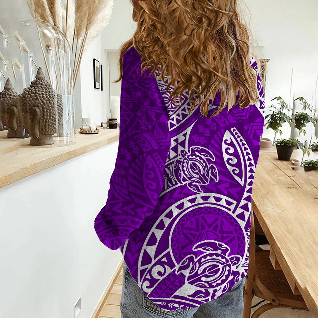 Polynesian Pride Hawaii Women Casual Shirt Hawaiian Tribal Honu Purple Version LT14 - Polynesian Pride