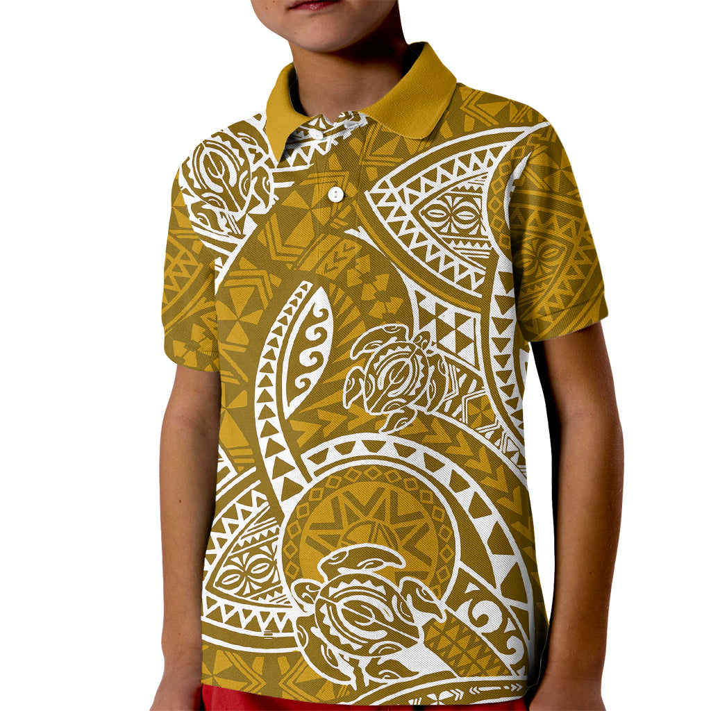 Polynesian Pride Hawaii Kid Polo Shirt Hawaiian Tribal Honu Gold Version LT14 Kid Gold - Polynesian Pride