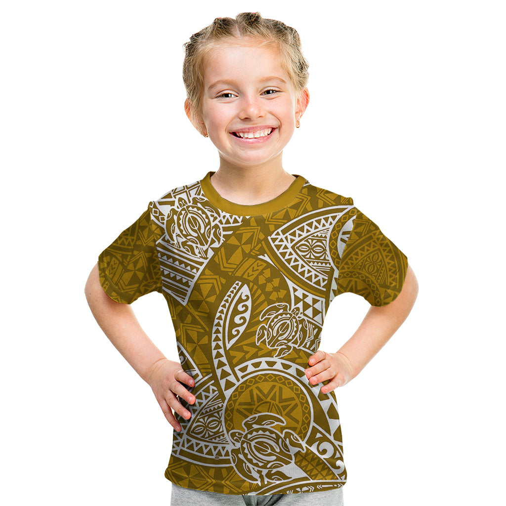 Polynesian Pride Hawaii Kid T Shirt Hawaiian Tribal Honu Gold Version LT14 Gold - Polynesian Pride