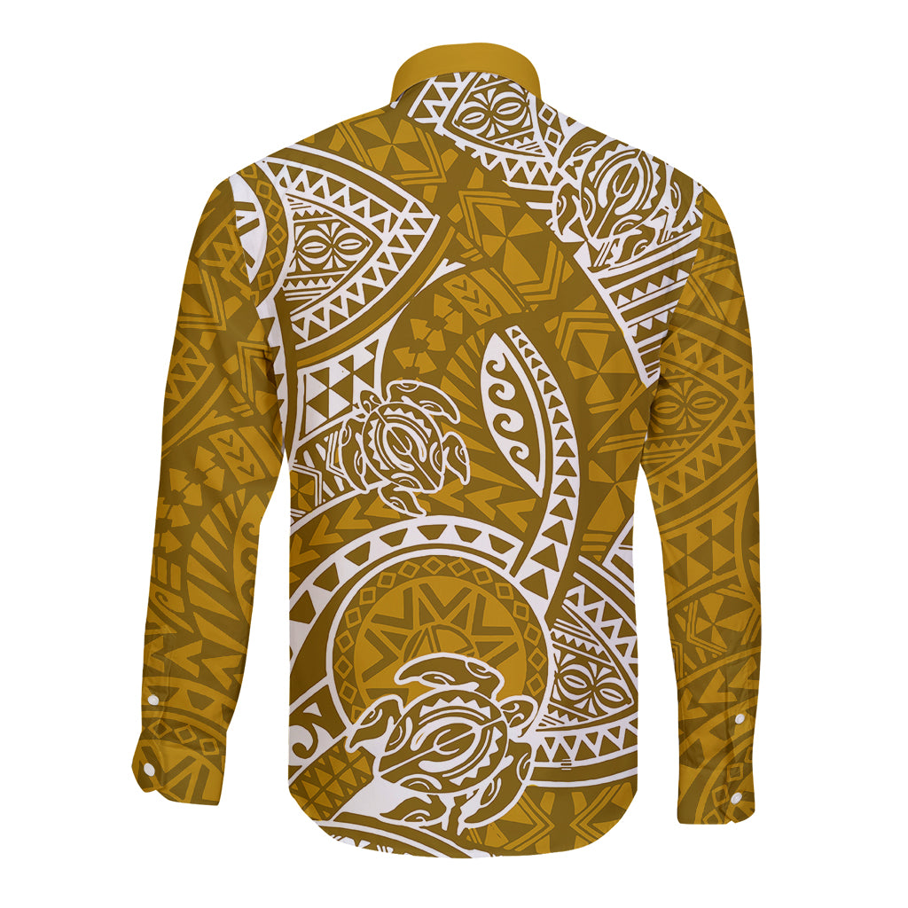 Polynesian Pride Hawaii Long Sleeve Button Shirt Hawaiian Tribal Honu Gold Version LT14 - Polynesian Pride