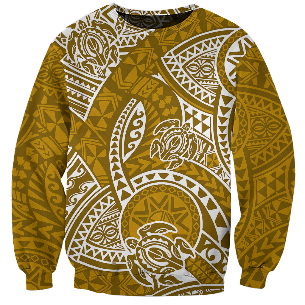 Polynesian Pride Hawaii Sweatshirt Hawaiian Tribal Honu Gold Version LT14 Unisex Gold - Polynesian Pride