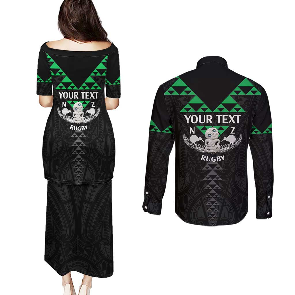 Personalised Aotearoa Rugby Couples Matching Puletasi and Long Sleeve Button Shirt New Zealand Maori Kete Matauranga Pattern LT14 - Polynesian Pride