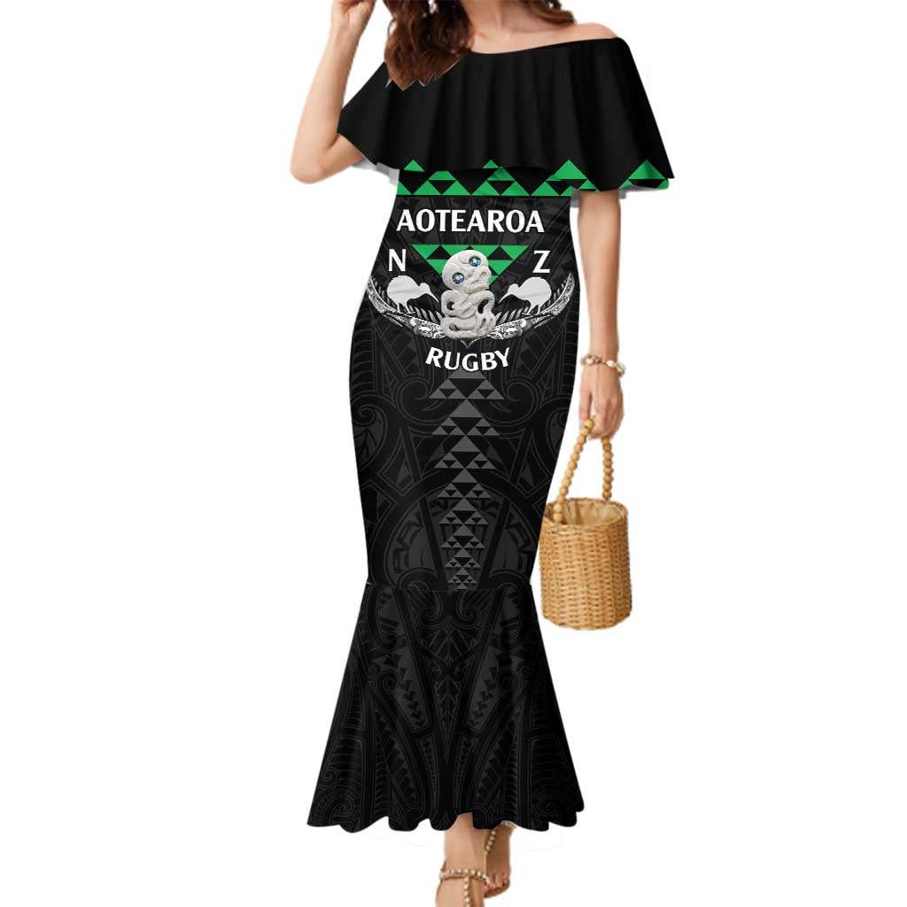 Personalised Aotearoa Rugby Family Matching Mermaid Dress and Hawaiian Shirt New Zealand Maori Kete Matauranga Pattern