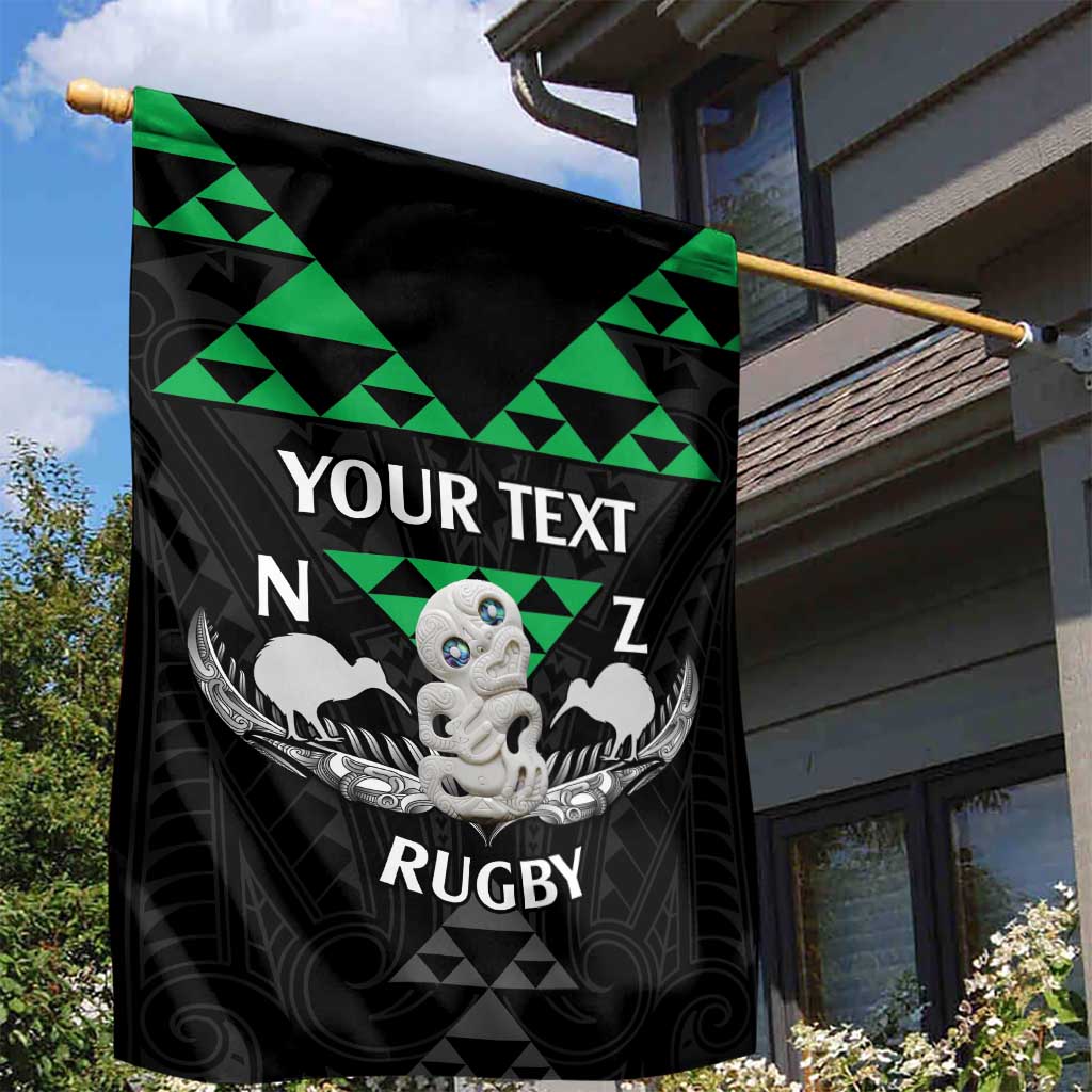 Personalised Aotearoa Rugby Garden Flag New Zealand Maori Kete Matauranga Pattern