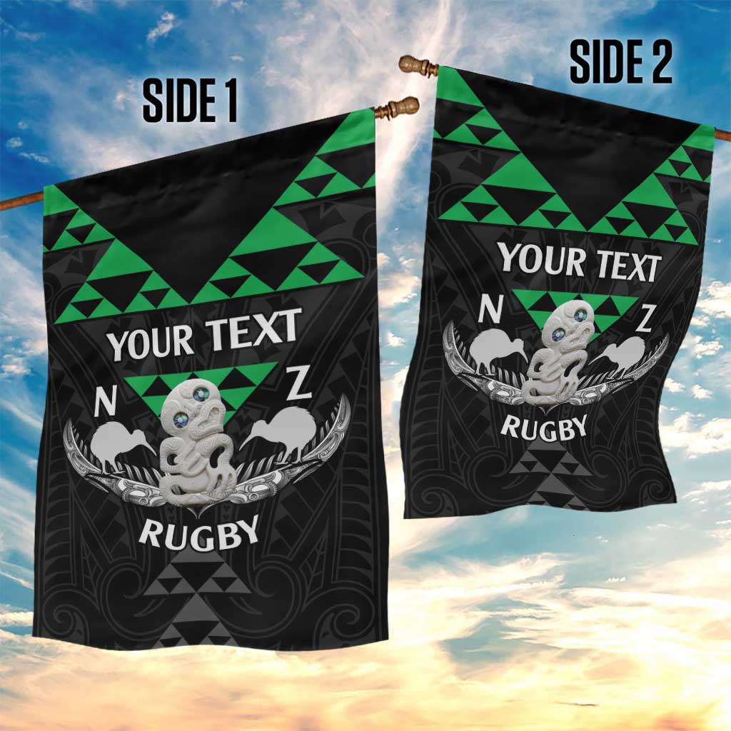 Personalised Aotearoa Rugby Garden Flag New Zealand Maori Kete Matauranga Pattern