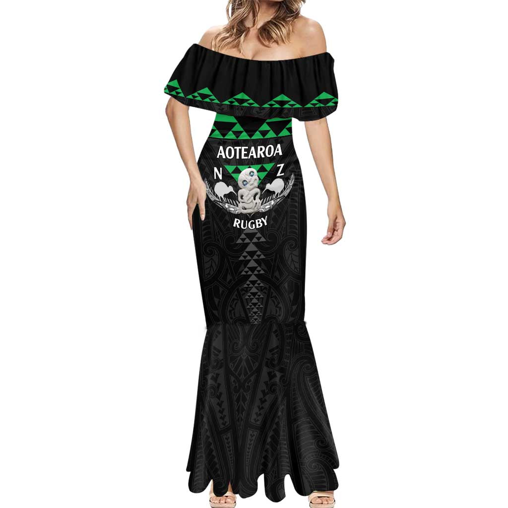 Personalised Aotearoa Rugby Mermaid Dress New Zealand Maori Kete Matauranga Pattern