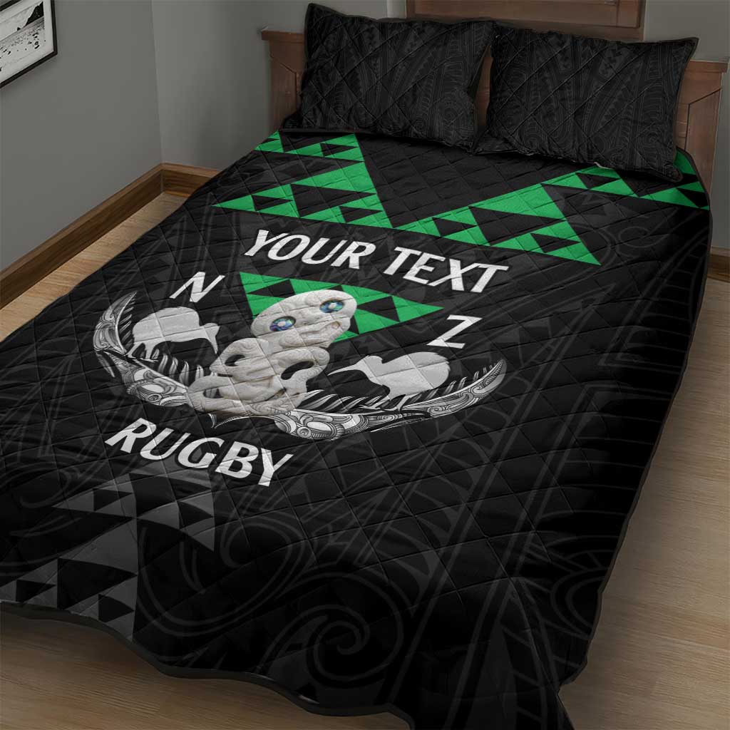 Personalised Aotearoa Rugby Quilt Bed Set New Zealand Maori Kete Matauranga Pattern