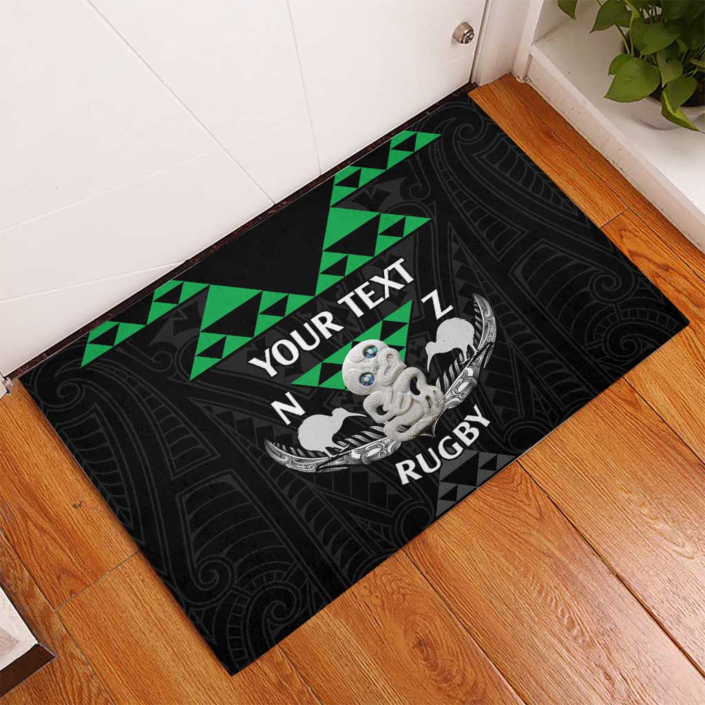 Personalised Aotearoa Rugby Rubber Doormat New Zealand Maori Kete Matauranga Pattern