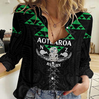 Personalised Aotearoa Rugby Women Casual Shirt New Zealand Maori Kete Matauranga Pattern