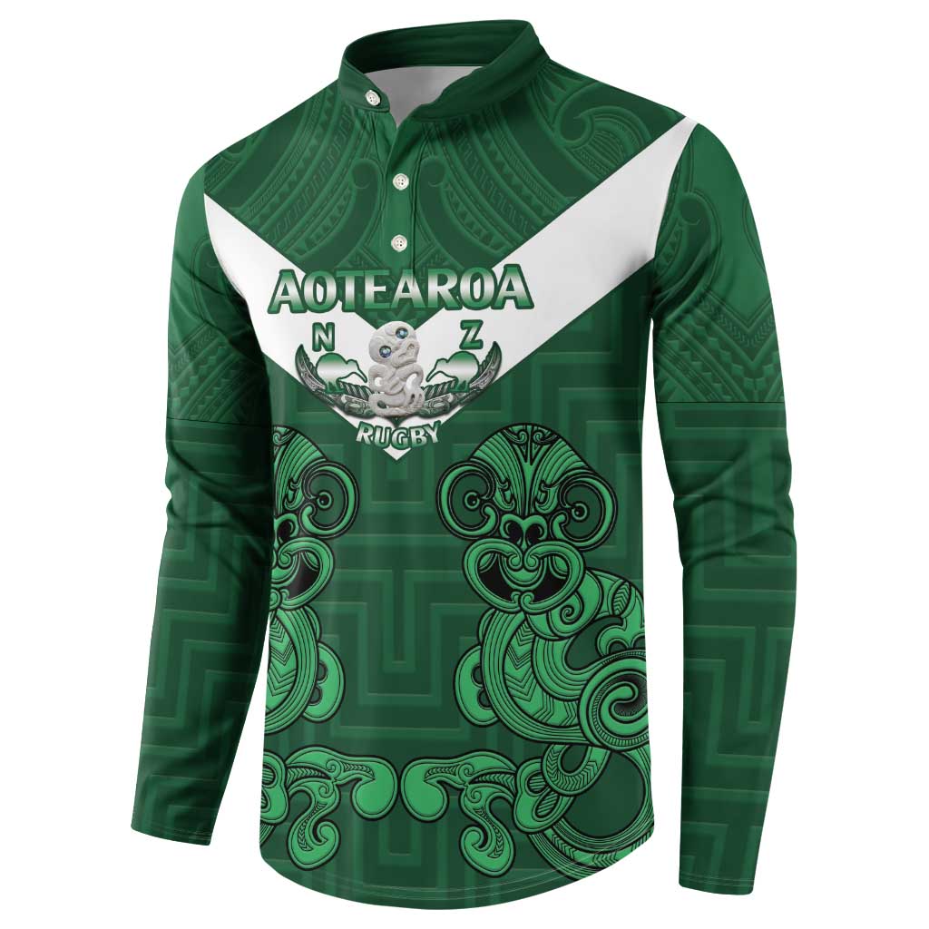 Custom Aotearoa Rugby Button Sweatshirt New Zealand Maori Kete Poutama Pattern LT14 - Polynesian Pride
