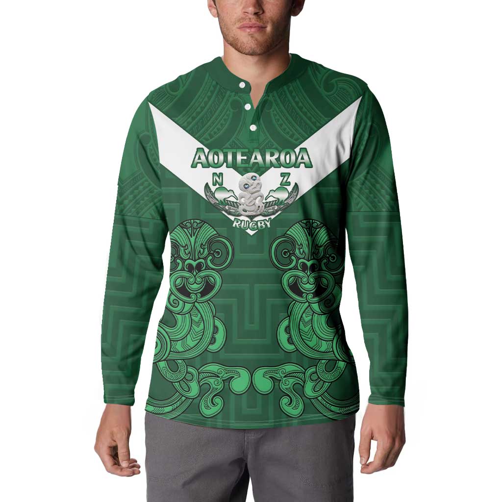 Custom Aotearoa Rugby Button Sweatshirt New Zealand Maori Kete Poutama Pattern LT14 - Polynesian Pride