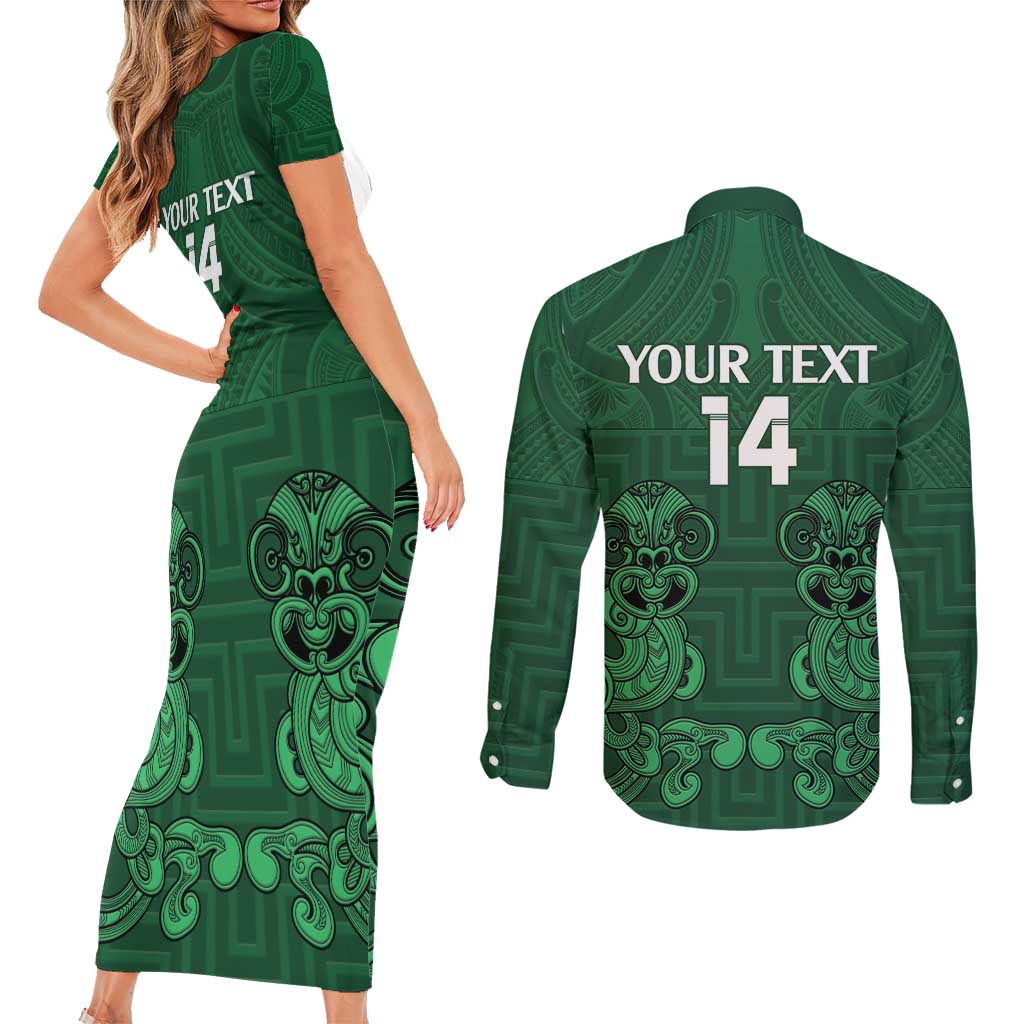 Custom Aotearoa Rugby Couples Matching Short Sleeve Bodycon Dress and Long Sleeve Button Shirt New Zealand Maori Kete Poutama Pattern LT14 - Polynesian Pride