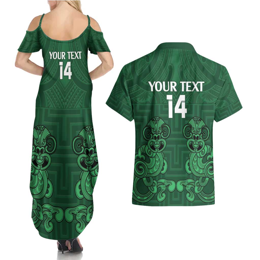 Custom Aotearoa Rugby Couples Matching Summer Maxi Dress and Hawaiian Shirt New Zealand Maori Kete Poutama Pattern LT14 - Polynesian Pride