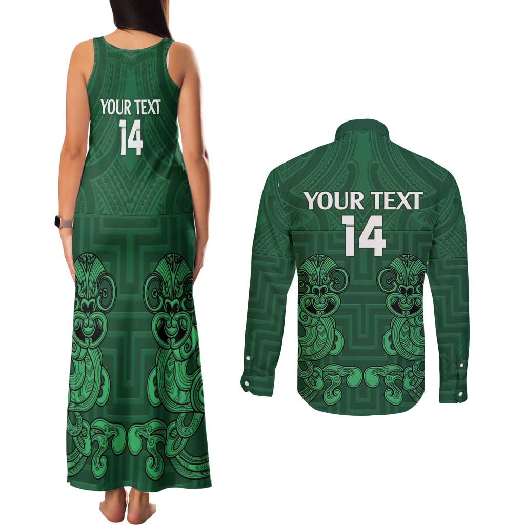 Custom Aotearoa Rugby Couples Matching Tank Maxi Dress and Long Sleeve Button Shirt New Zealand Maori Kete Poutama Pattern LT14 - Polynesian Pride