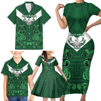 Custom Aotearoa Rugby Family Matching Short Sleeve Bodycon Dress and Hawaiian Shirt New Zealand Maori Kete Poutama Pattern LT14 - Polynesian Pride