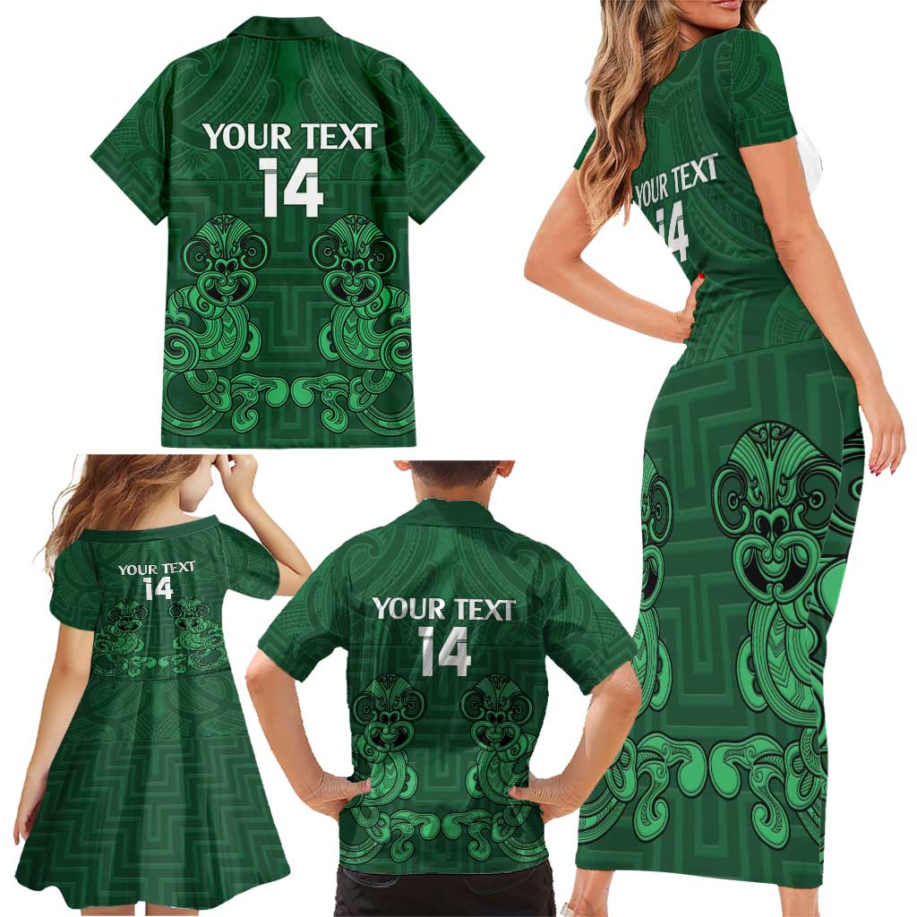Custom Aotearoa Rugby Family Matching Short Sleeve Bodycon Dress and Hawaiian Shirt New Zealand Maori Kete Poutama Pattern LT14 - Polynesian Pride