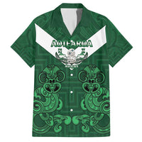 Custom Aotearoa Rugby Family Matching Tank Maxi Dress and Hawaiian Shirt New Zealand Maori Kete Poutama Pattern LT14 Dad's Shirt - Short Sleeve Green - Polynesian Pride