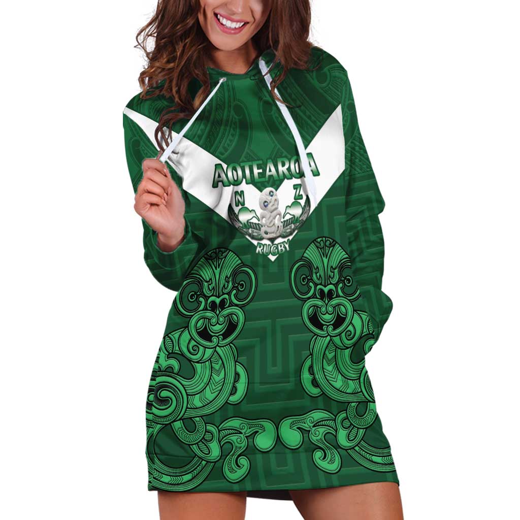 Custom Aotearoa Rugby Hoodie Dress New Zealand Maori Kete Poutama Pattern