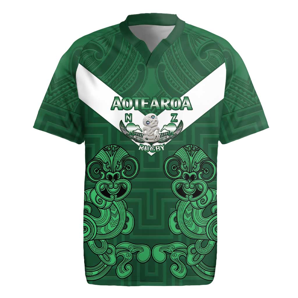 Custom Aotearoa Rugby Rugby Jersey New Zealand Maori Kete Poutama Pattern LT14 Green - Polynesian Pride