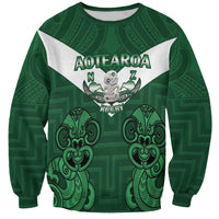 Custom Aotearoa Rugby Sweatshirt New Zealand Maori Kete Poutama Pattern LT14 Unisex Green - Polynesian Pride